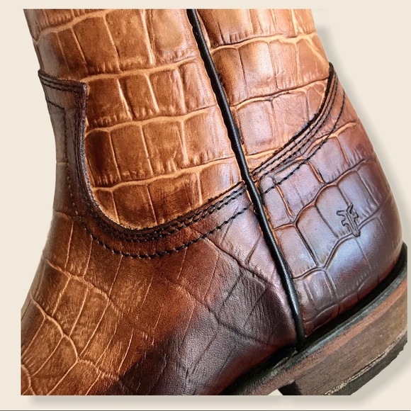 Frye Billy Croc Leather Inside Zip Ankle Booties - Picture 12 of 14